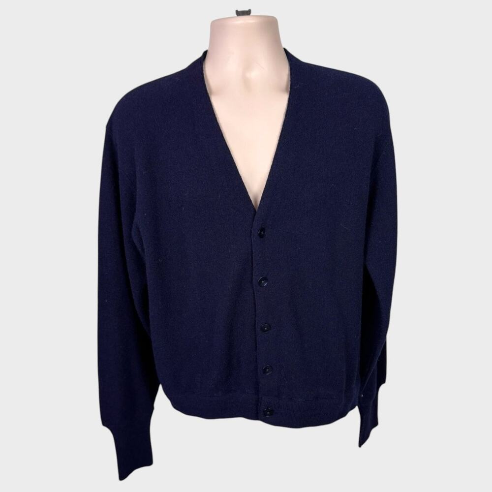 Lord Jeff Mens Large Navy Blue V Neck Cardigan Sweater 100% Dupont Orlon